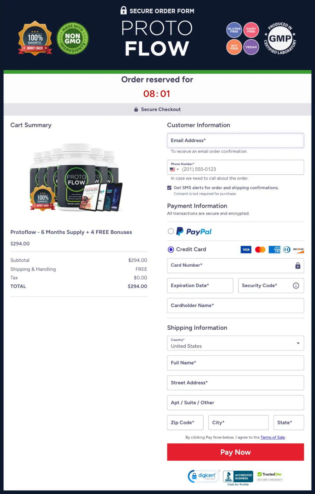 Secure checkout process for Protoflow with safe and encrypted payment experience for online purchase